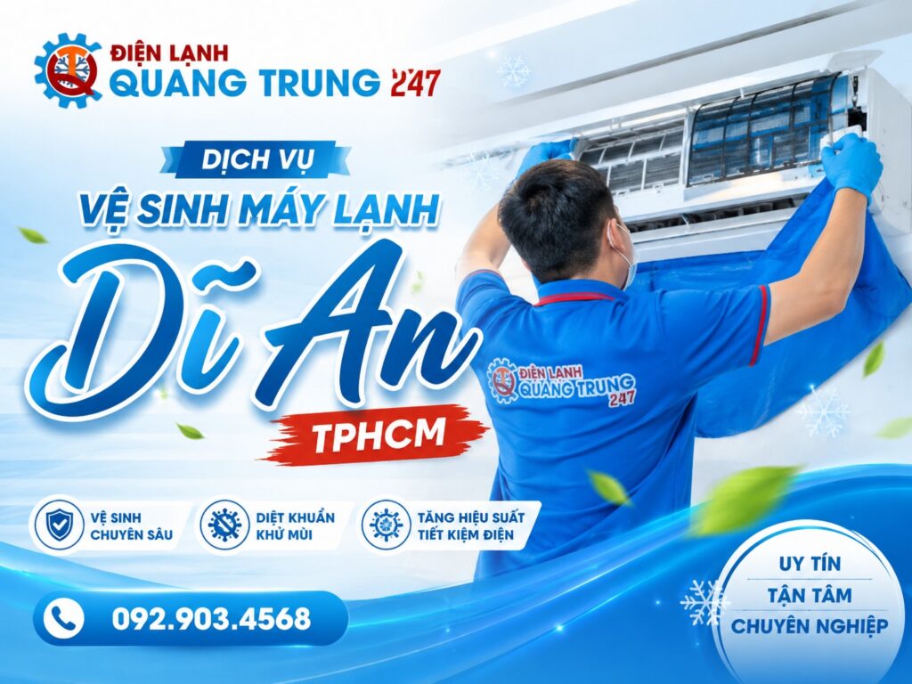 Dịch vụ vệ sinh máy lạnh, bơm gas máy lạnh Dĩ An Bình Dương uy tín