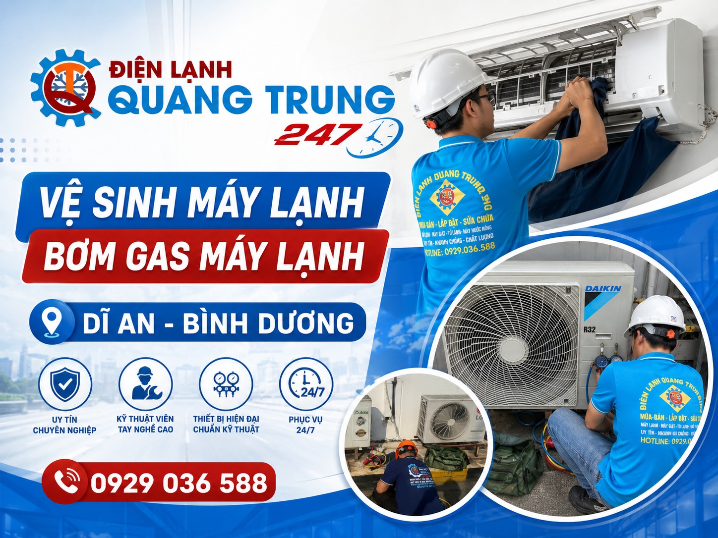vệ sinh máy lạnh, bơm gas máy lanh Dĩ An Bình Dương