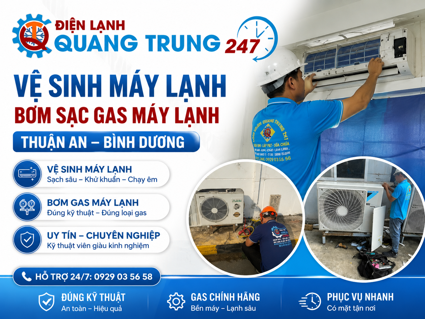 Vệ sinh máy lạnh, bơm sạc gas máy lạnh Thuận An Bình Dương