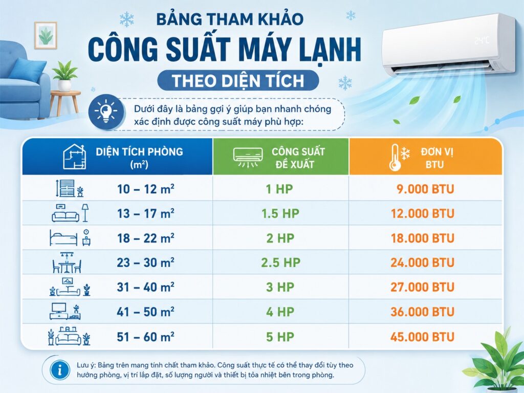 Hướng Dẫn Chọn Máy Lạnh Phù Hợp Diện Tích Phòng