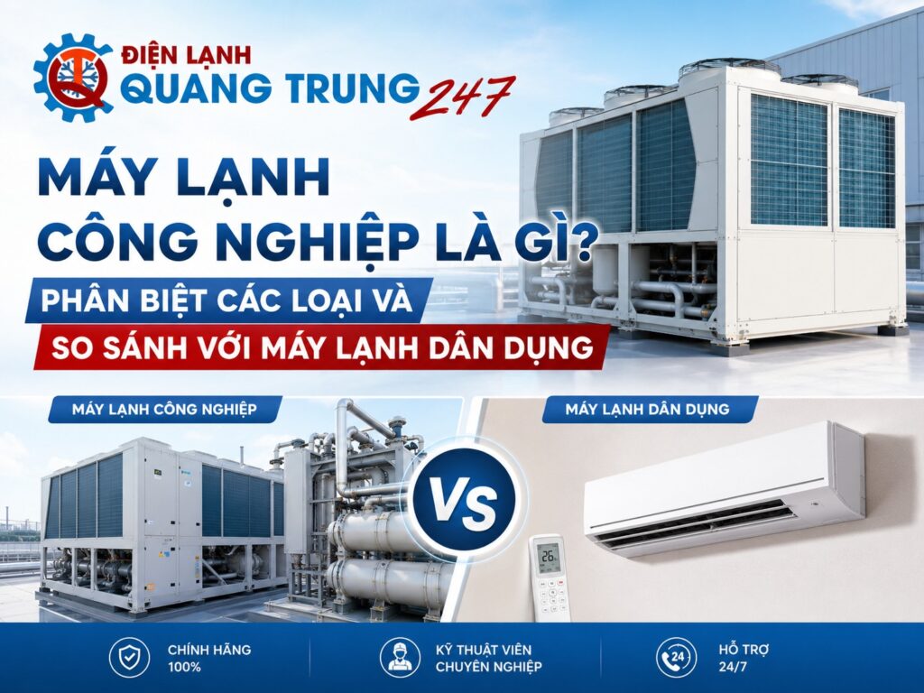 Máy Lạnh Công Nghiệp Là Gì? Phân Biệt Các Loại Và So Sánh Với Máy Lạnh Dân Dụng